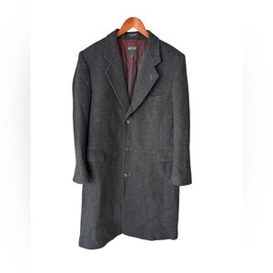 VTG Austin Manor Men’s 100% Wool Trench Overcoat Jacket Size 44 R Charcoal Gray